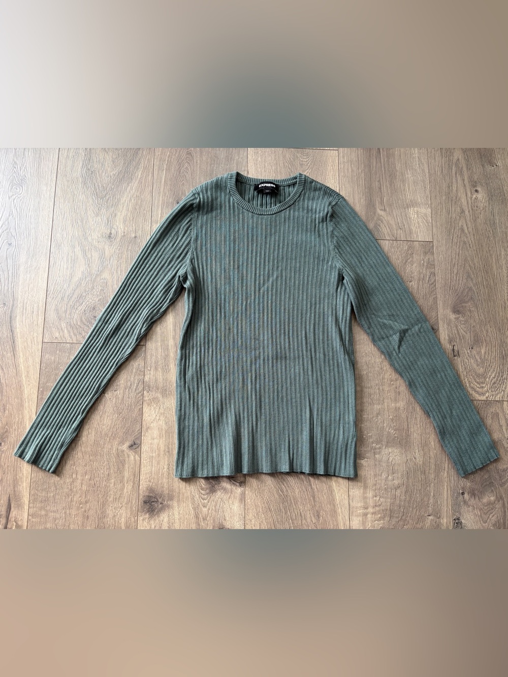 Express Green Ribbed Crew Neck Sweater